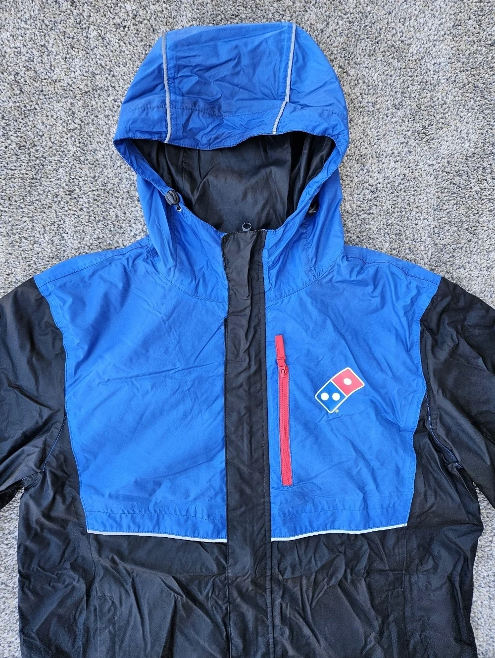 Dominos Pizza Jacket Black Blue Hooded Windbreaker Reflective Full Zip Mens M